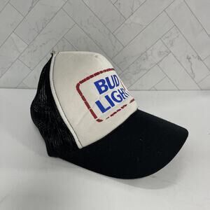 Bud Light Trucker Hat White Black Mesh SnapBack Adjustable Vintage